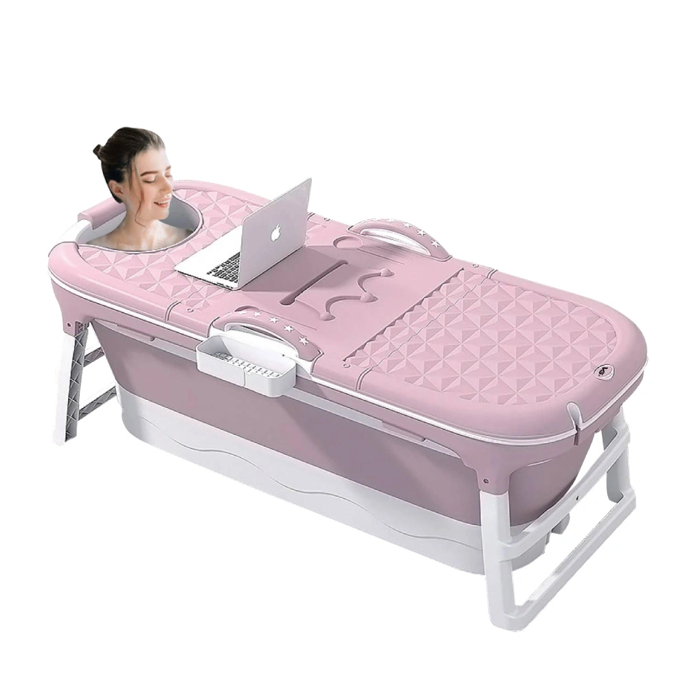 Banheira Ofurô Dobrável Portátil Adulto 200 Litros Rosa 117 Cm Com Suporte Vg+
