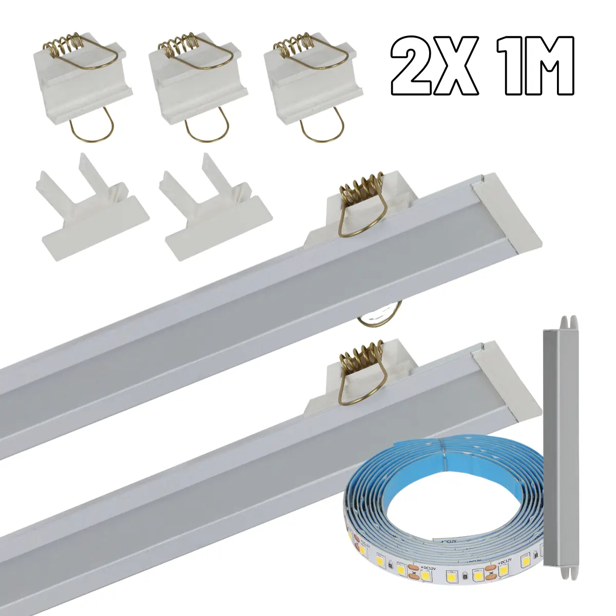 Perfil De Led 30mm Embutir Branco Kit 2x 1m Com Led 3.000k 20w Biv