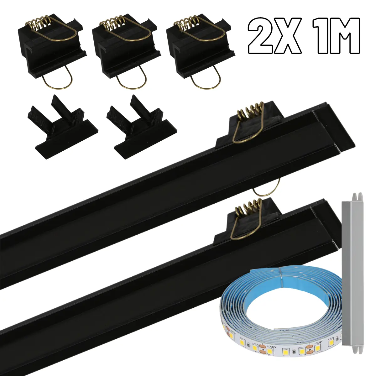 Perfil De Led 30mm Embutir Preto Fumê Kit 2x 1m Com Led 3.000k 20w Biv