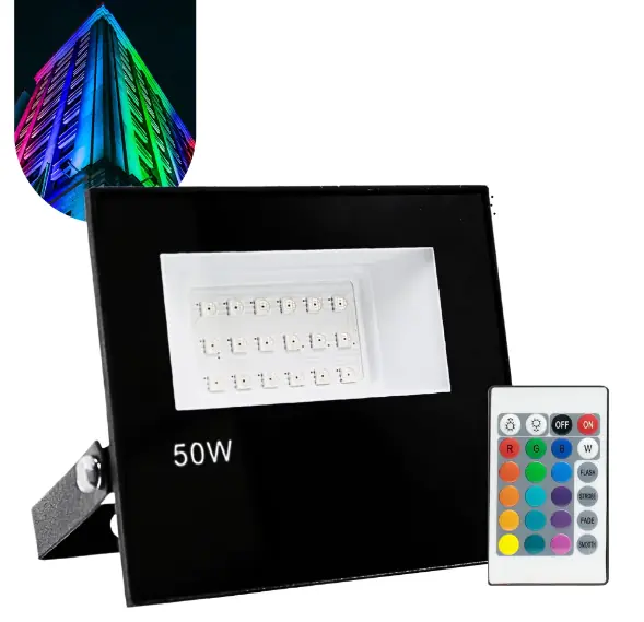 Refletor Holofote Led 50w Cores Rgb C/ Controle Remoto