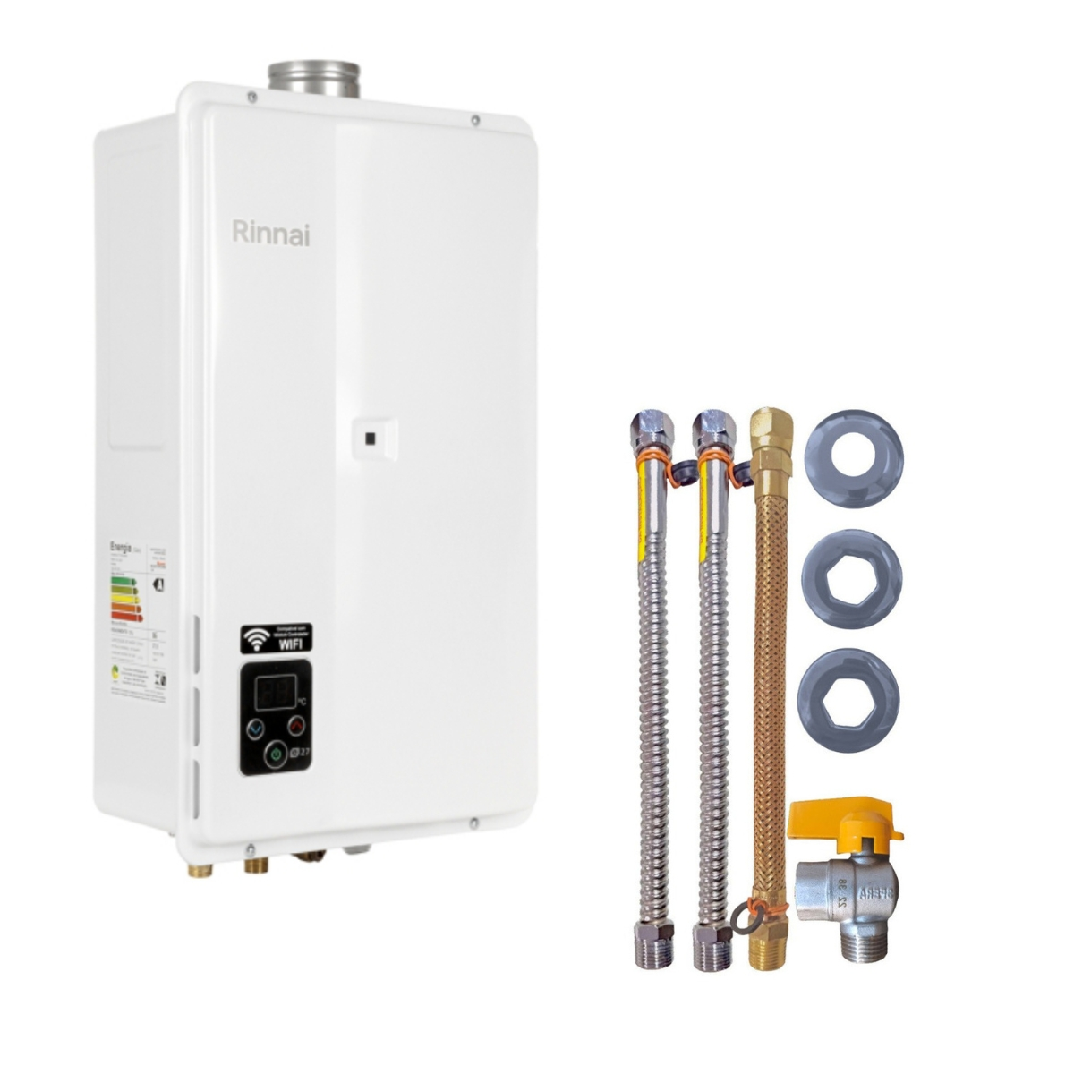 Aquecedor De Água A Gás Rinnai Reu E27 Feh 27 Litros Branco Kit Ligação Gas:gn