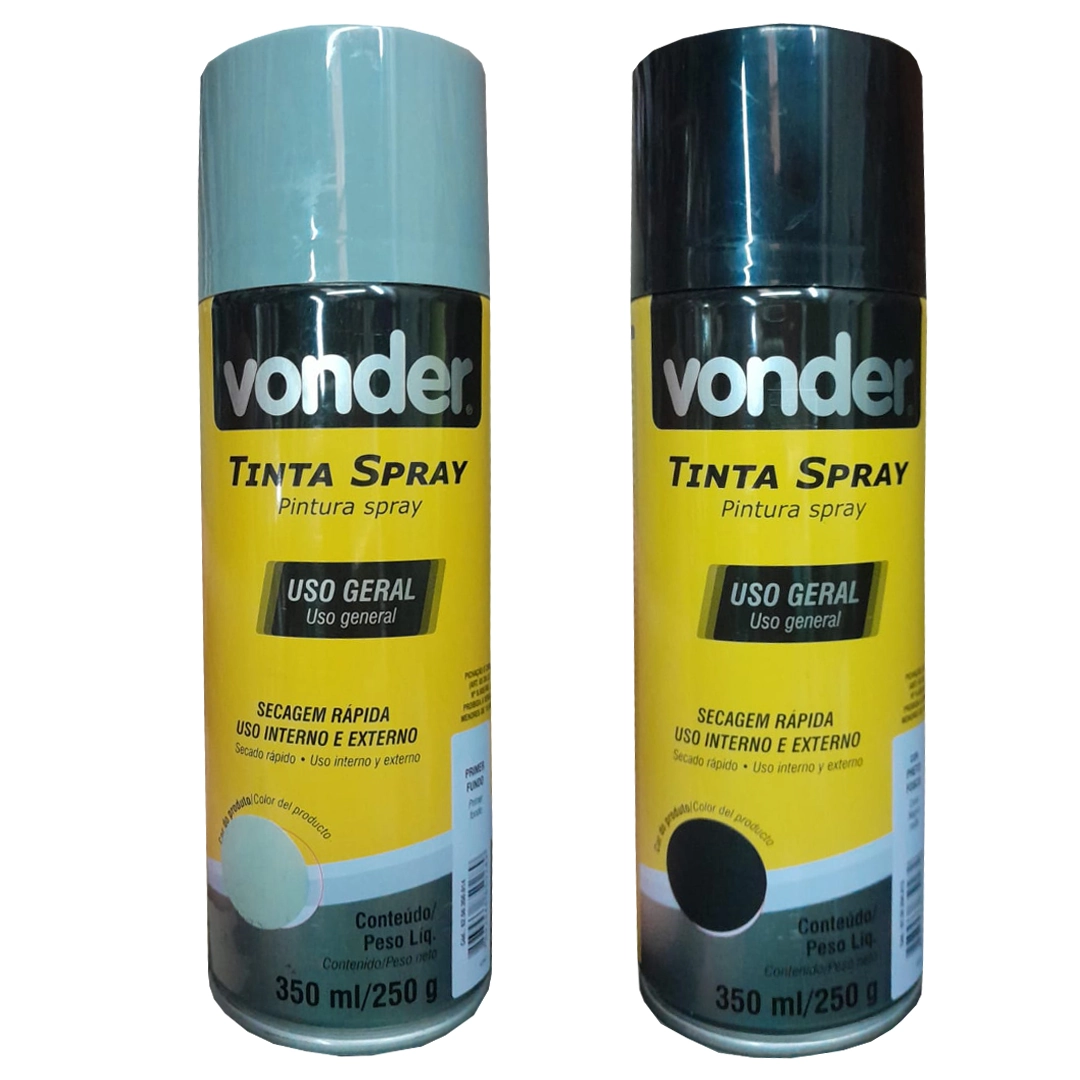 Kit Tinta Spray Preto Fosco + Primer Vonder 350ml