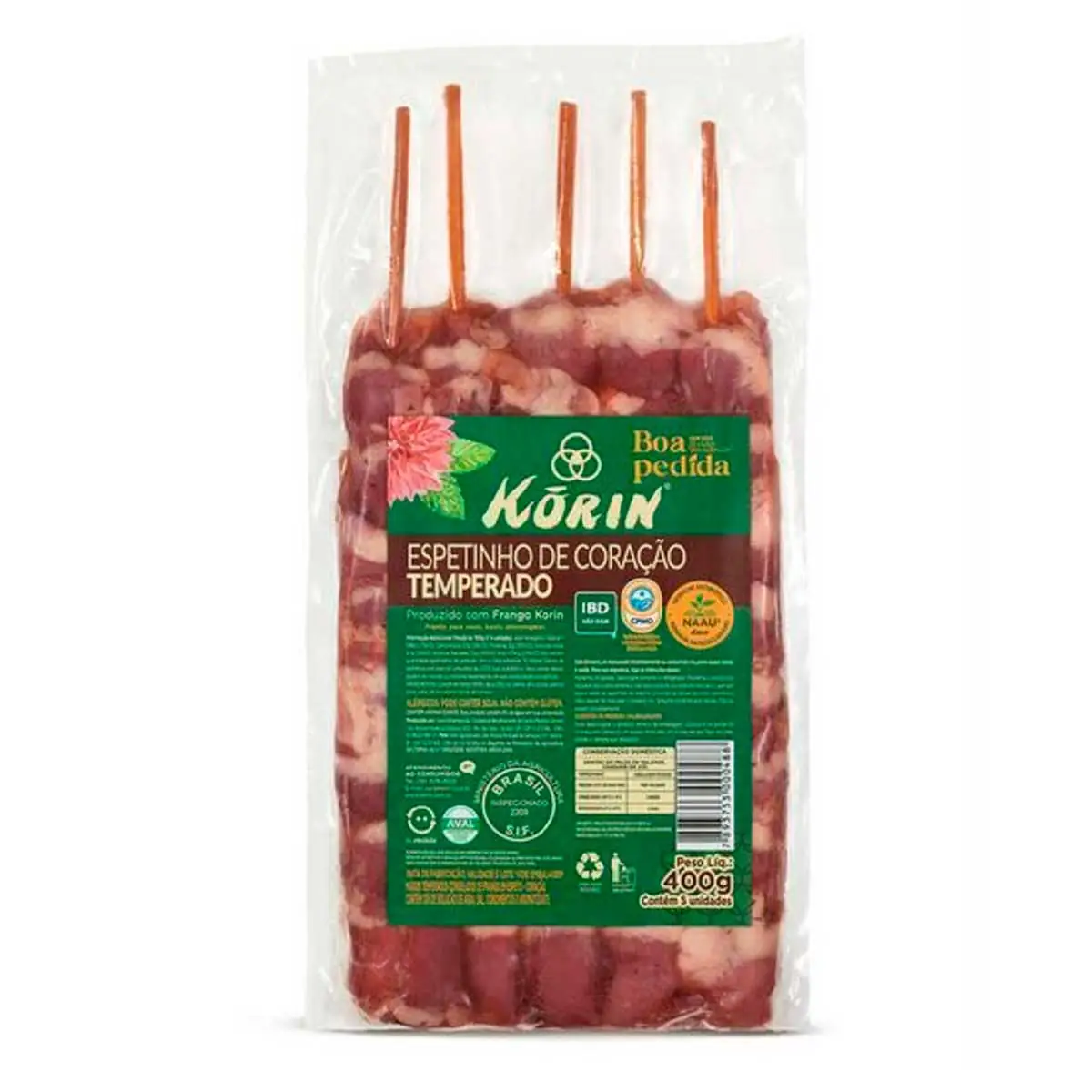 Espetinho Korin Coração Temperado Congelado 400g
