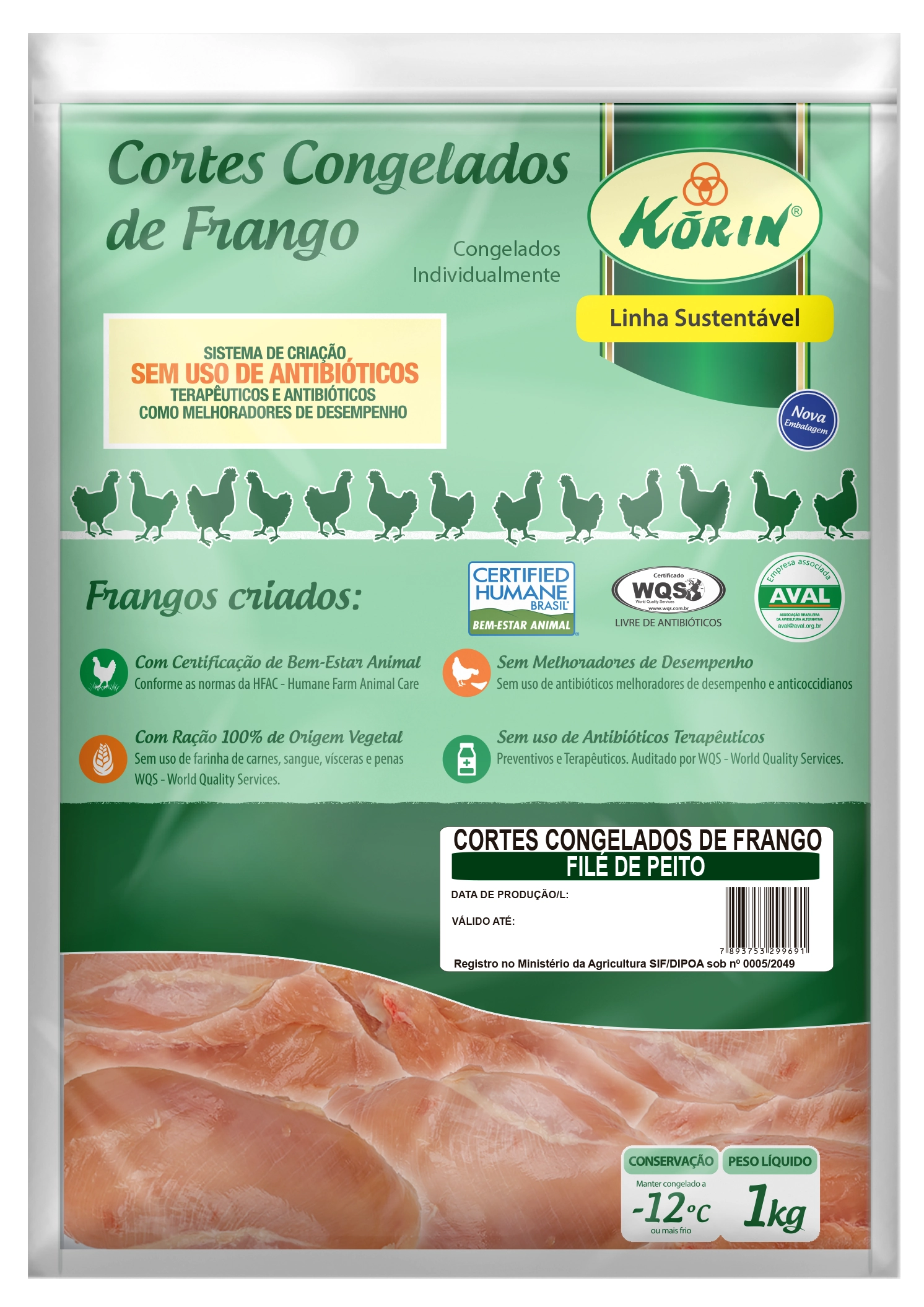 Filé De Peito De Frango Congelado Kórin Sustentável 1kg
