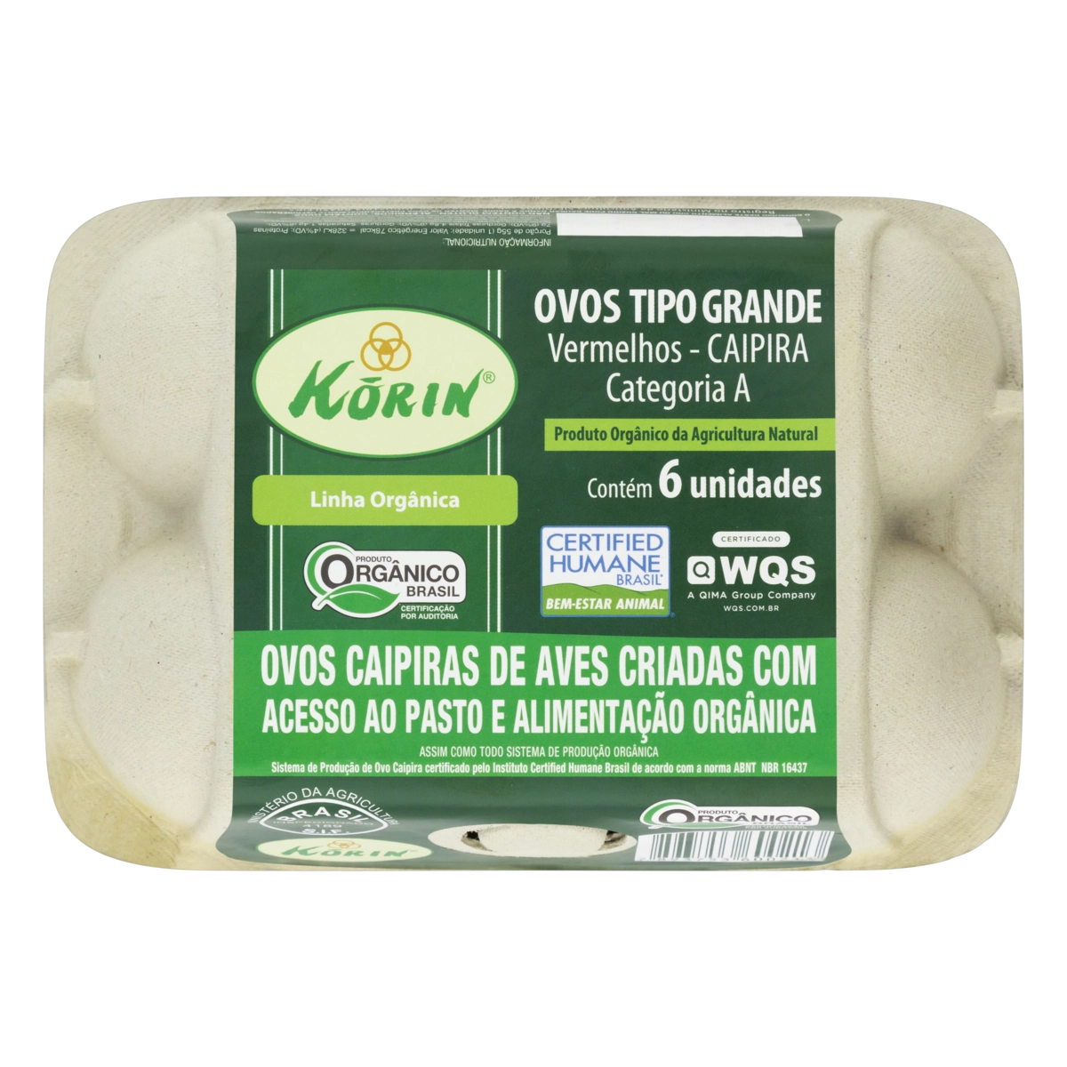 Ovos Vermelhos Grande Orgânico Korin Bandeja 6 Unidades