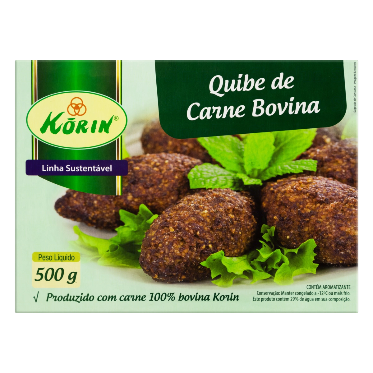 Quibe De Carne Bovina Congelado Kórin Sustentável Caixa 500g 10 Unidades