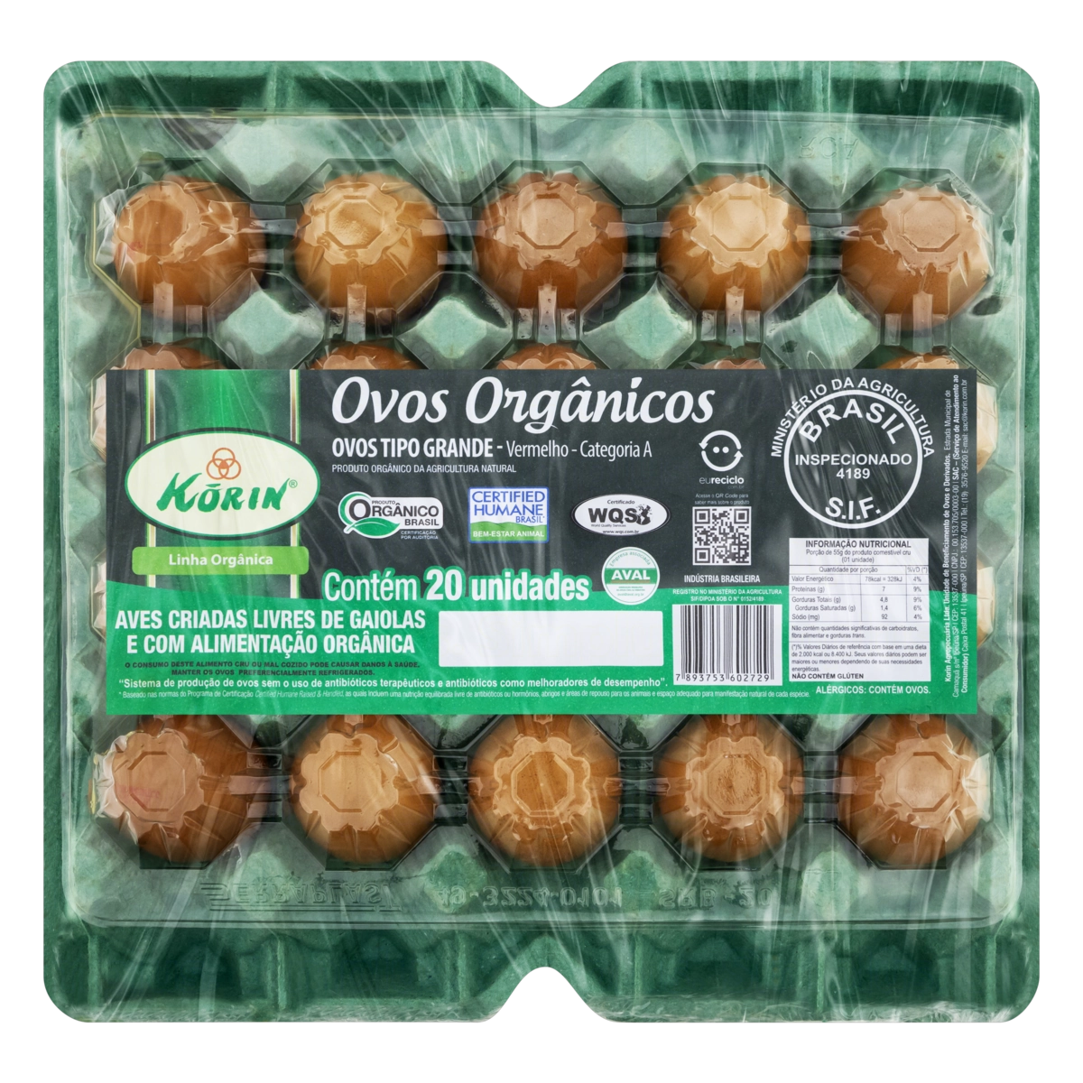 Ovos Vermelhos Grande Orgânico Korin Bandeja 20 Unidades