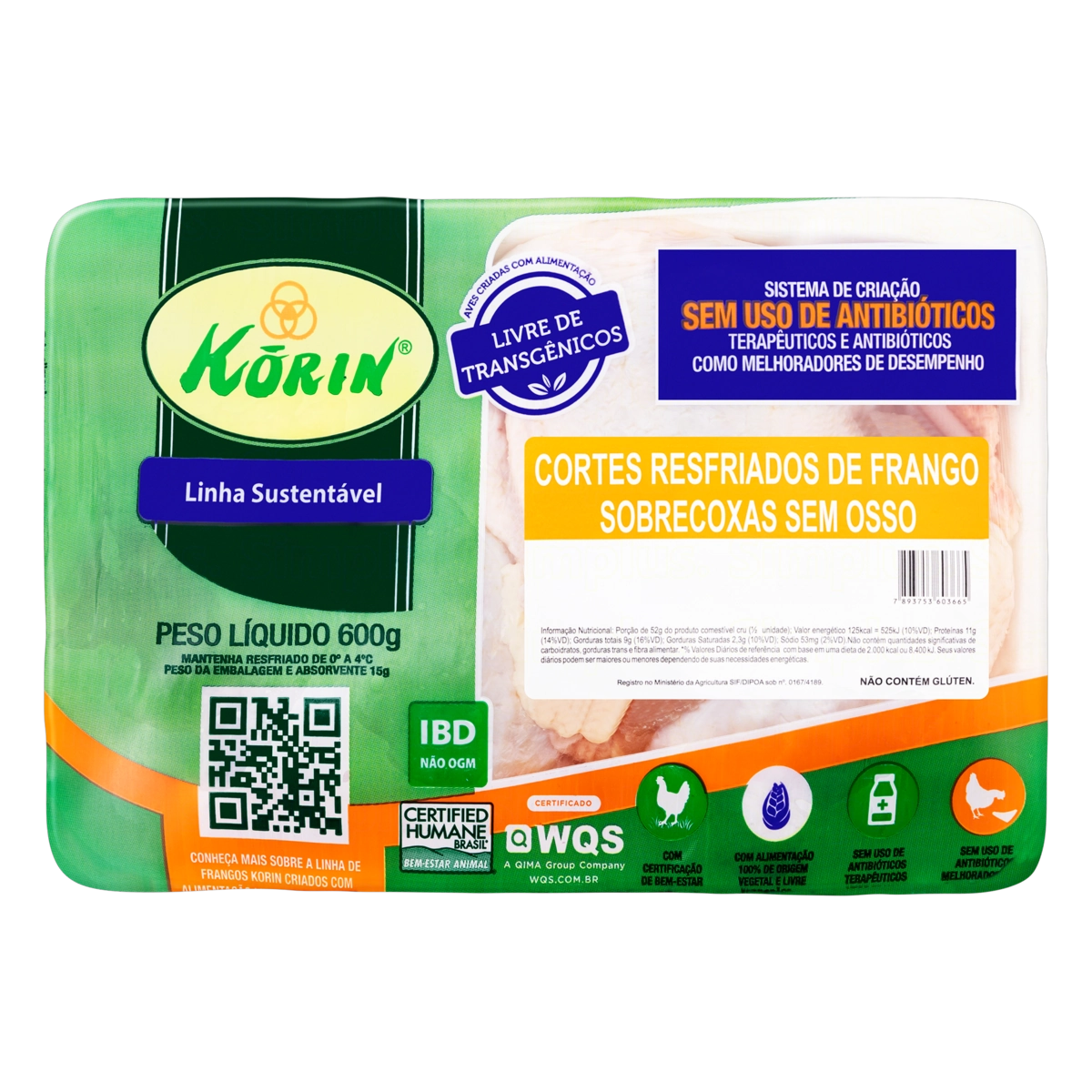 Sobrecoxa De Frango Resfriada Sem Osso Korin Sustentável Livre De Transgênicos 600g