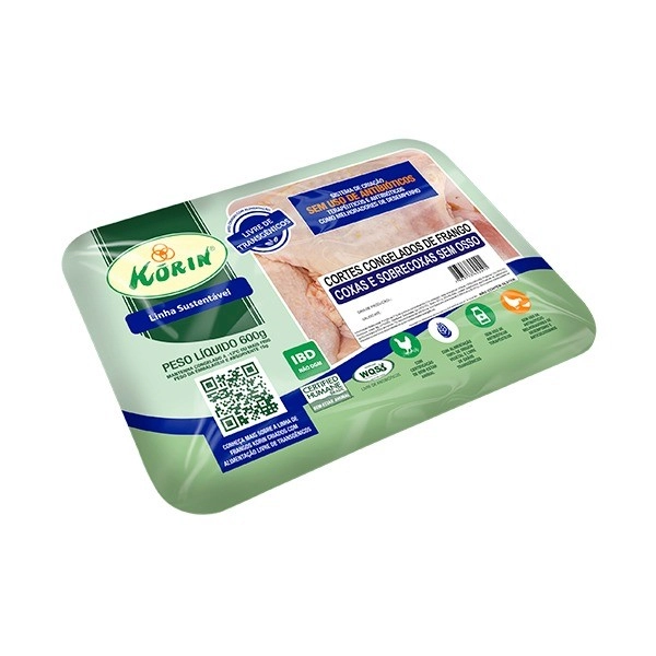 Coxa Com Sobrecoxa De Frango Resfriada Sem Osso Korin Boa Pedida 600g