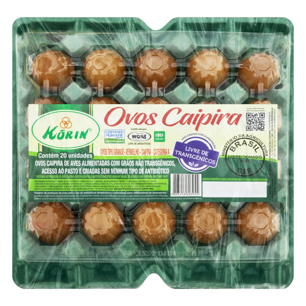 Ovos Caipira Grande Korin Bandeja 20 Unidades