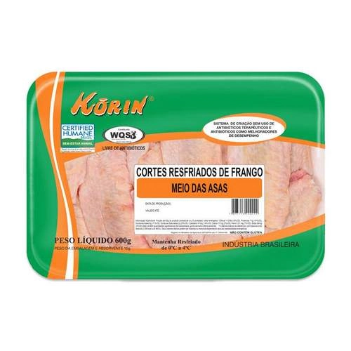 Meio Da Asa De Frango Resfriada Korin Livre De Transgênicos 600g