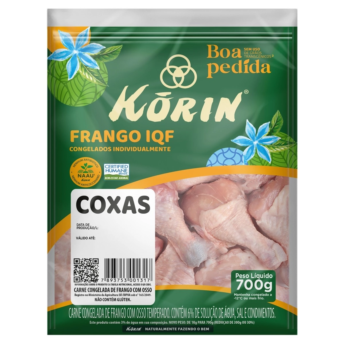 Coxa De Frango Congelada Korin Sustentável Livre De Transgênicos 1kg