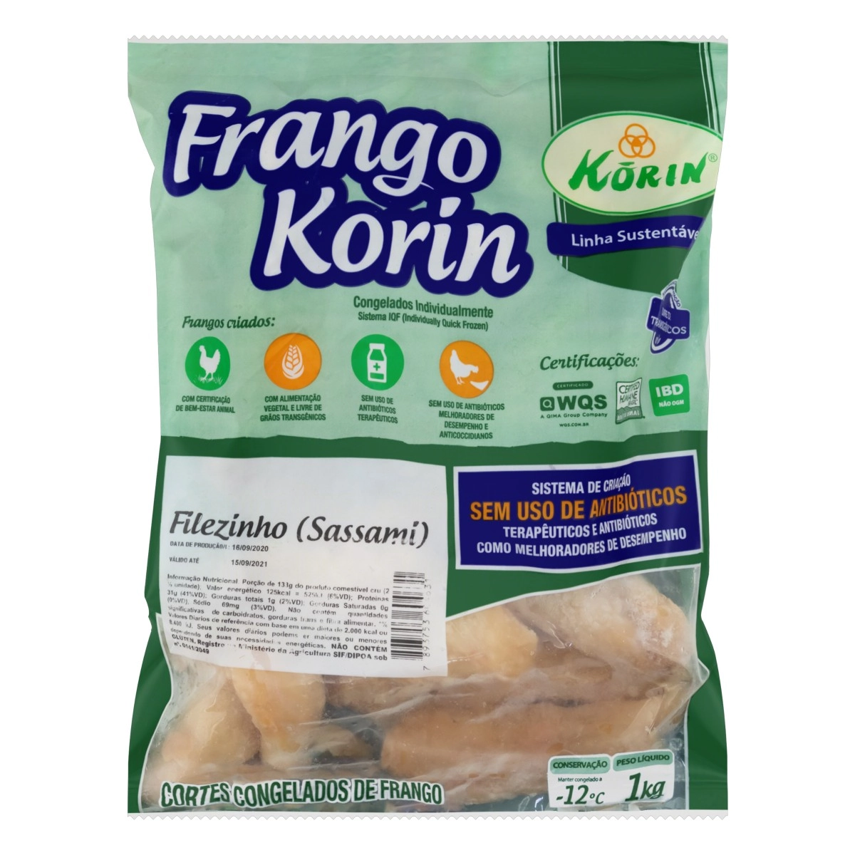 Filezinho Sassami De Frango Congelado Sem Osso Korin Sustentável Livre De Transgênicos 1kg