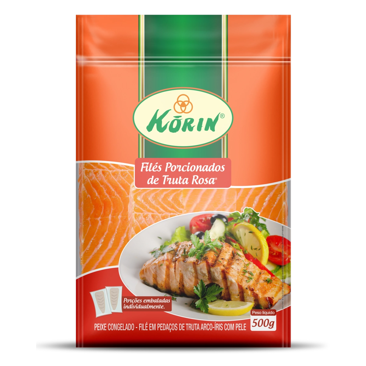 Filé De Truta Rosa Congelado Em Pedaços Porcionado Korin Pacote 500g