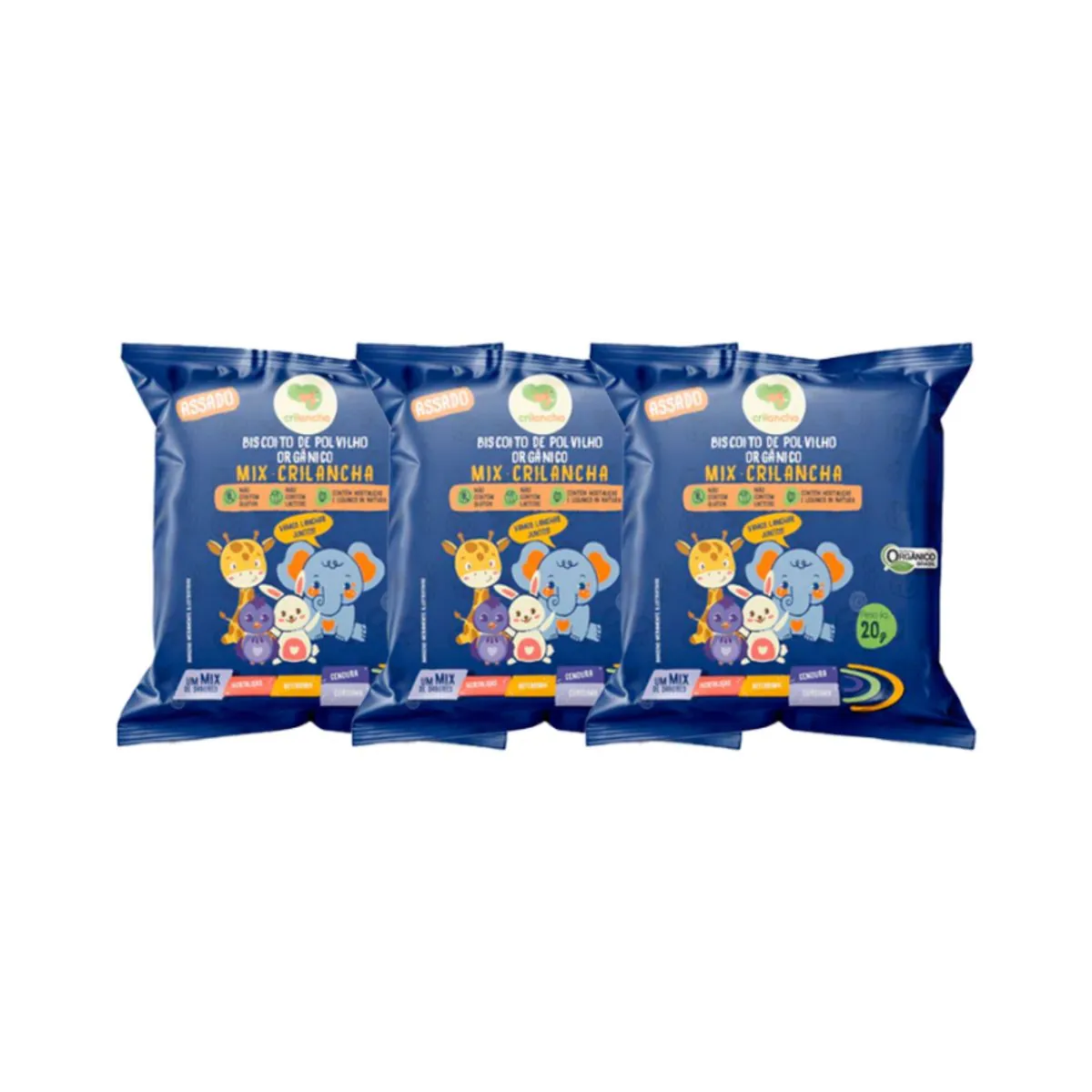 Kit 3X: Biscoito de Polvilho Mix Vegano Orgânico Crilancha 20g