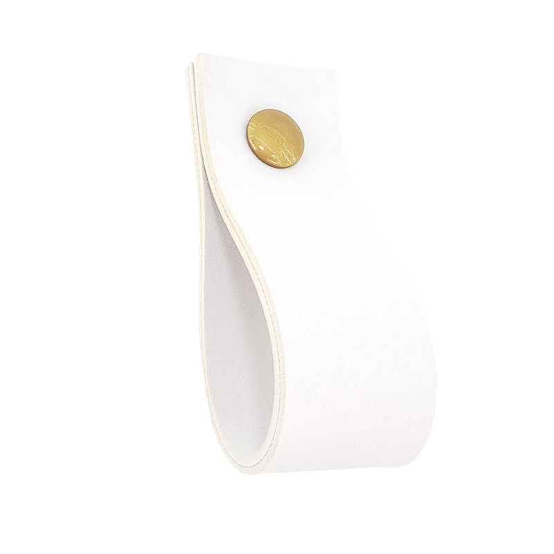 Puxador Doko Parafuso - Textura De Couro Branco - Parafuso Dourado