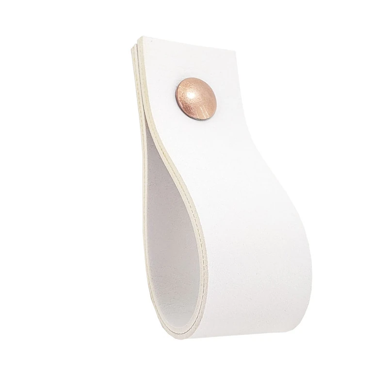 Puxador Doko Parafuso - Textura De Couro Branco - Parafuso Rose Gold