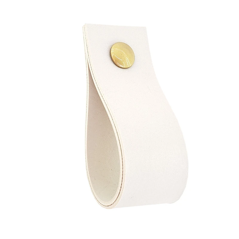 Puxador Doko Parafuso - Textura De Couro Creme - Parafuso Dourado