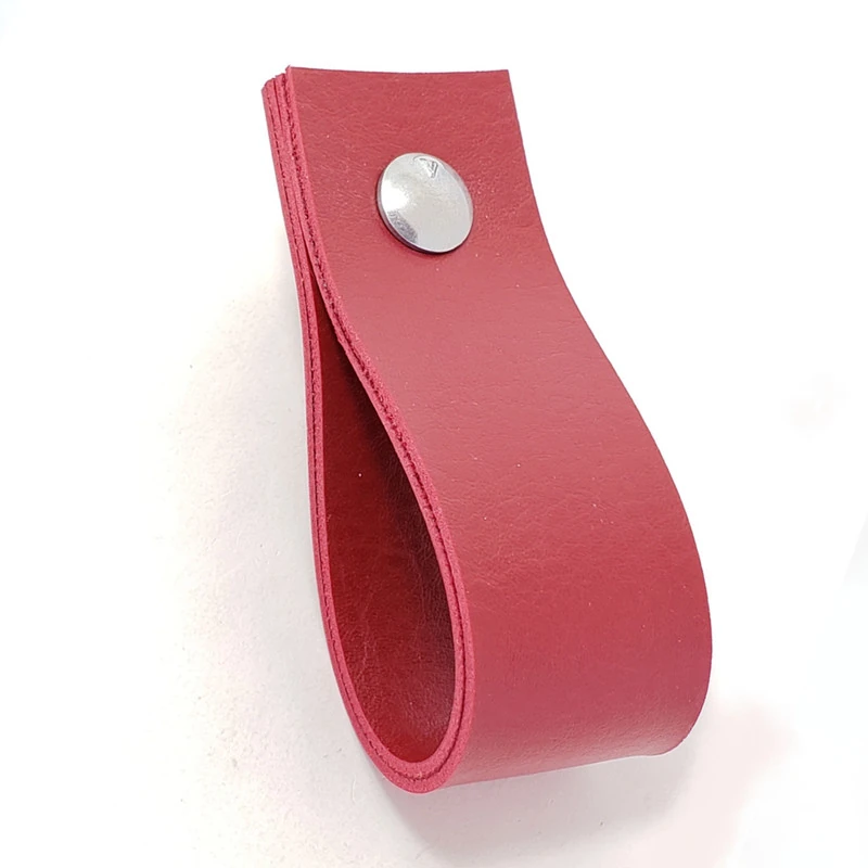 Puxador Doko Parafuso - Textura De Couro Vermelho - Parafuso Cromado