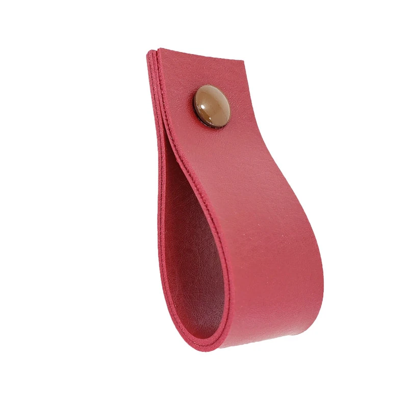 Puxador Doko Parafuso - Textura De Couro Vermelho - Parafuso Marrom