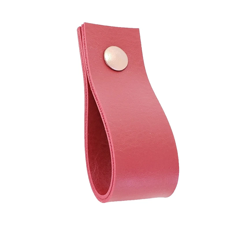 Puxador Doko Parafuso - Textura De Couro Vermelho - Parafuso Rose Gold
