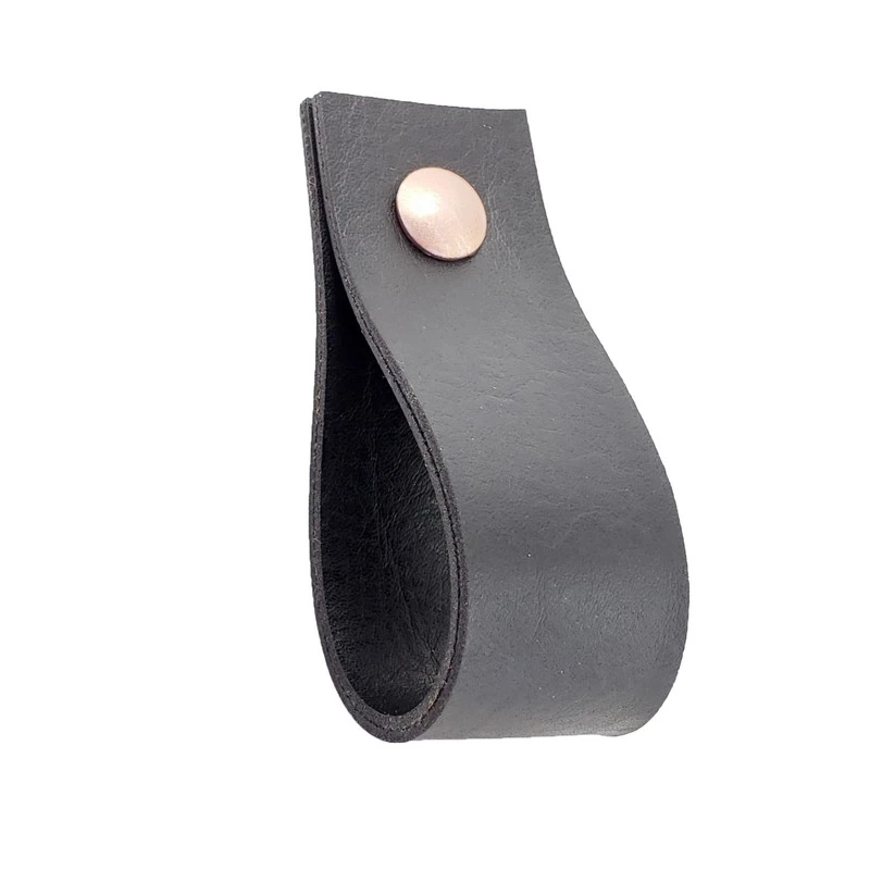 Puxador Doko Parafuso - Textura De Couro Preto - Parafuso Rose Gold