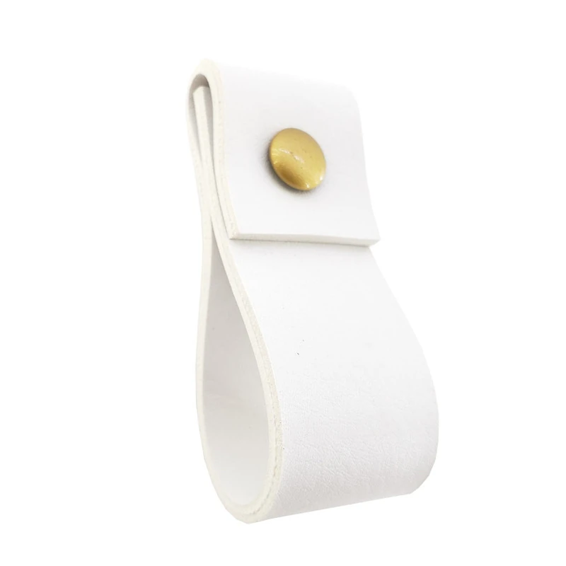 Puxador Doba Parafuso - Textura De Couro Branco - Parafuso Dourado