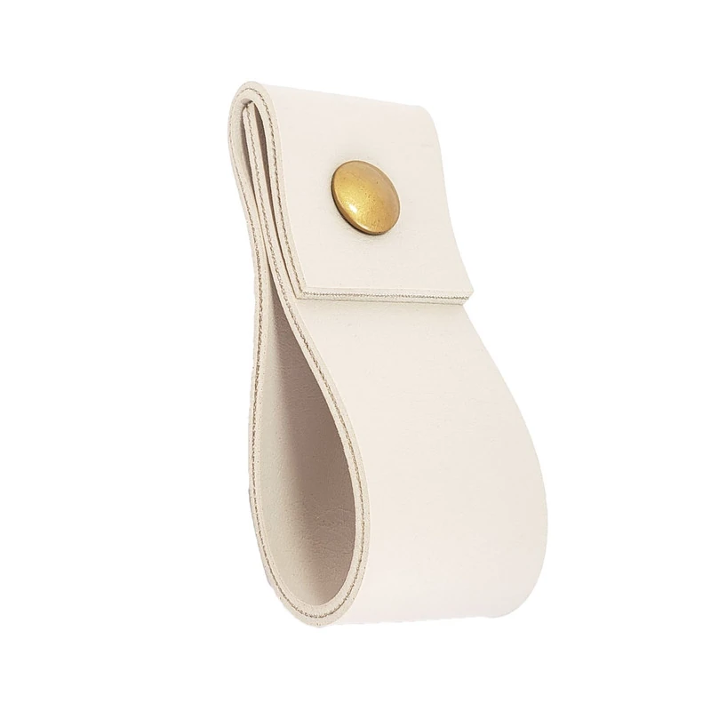 Puxador Doba Parafuso - Textura De Couro Creme - Parafuso Dourado