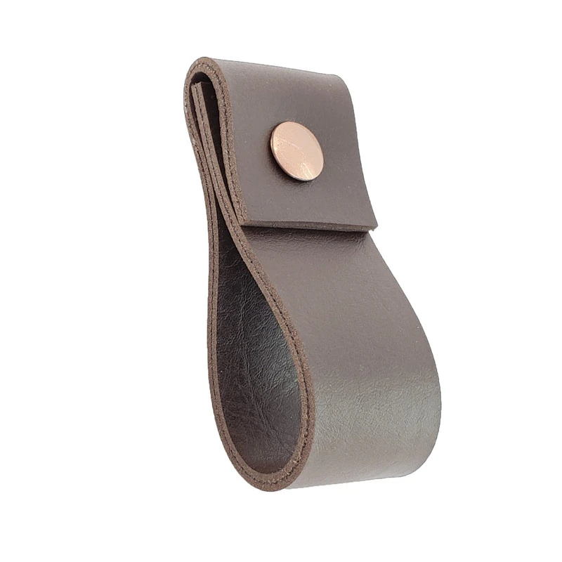 Puxador Doba Parafuso - Textura De Couro Marrom Escuro - Parafuso Rose Gold