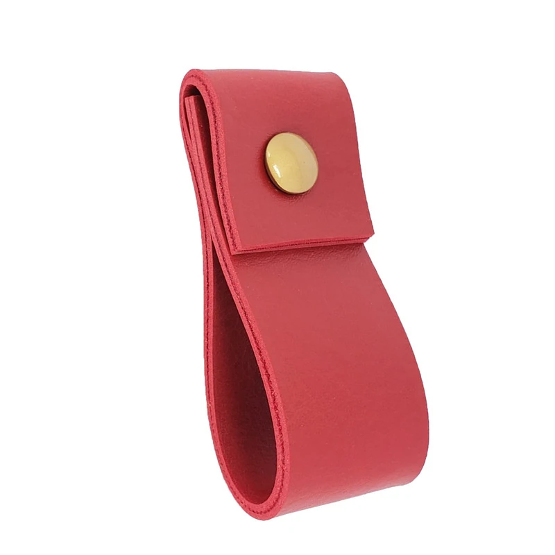 Puxador Doba Parafuso - Textura De Couro Vermelho - Parafuso Dourado