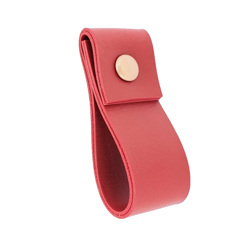 Puxador Doba Parafuso - Textura De Couro Vermelho - Parafuso Rose Gold