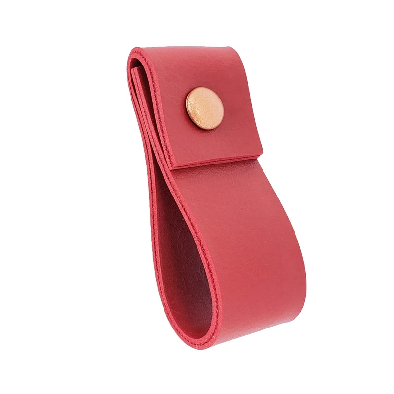 Puxador Doba Parafuso - Textura De Couro Vermelho - Parafuso Cobre