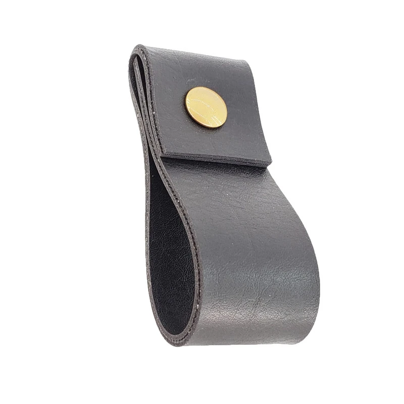Puxador Doba Parafuso - Textura De Couro Preto - Parafuso Dourado
