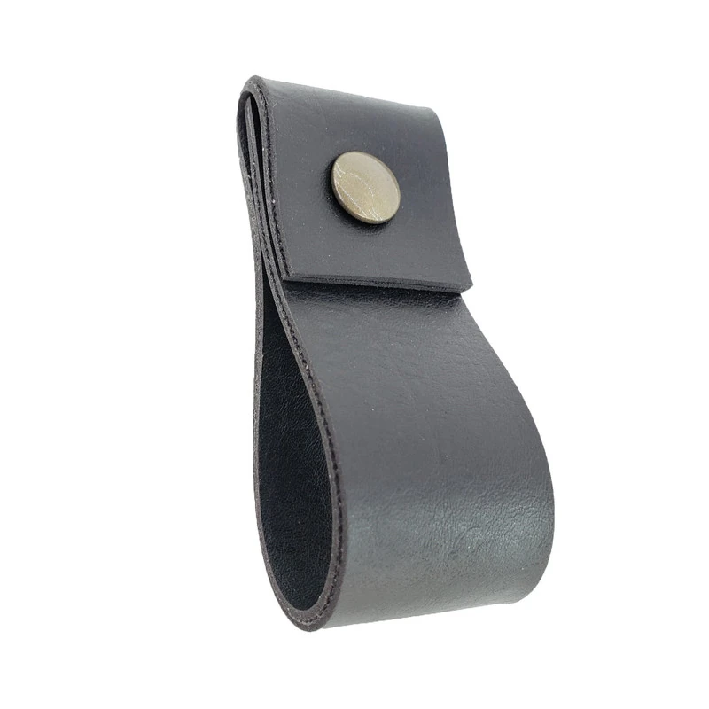 Puxador Doba Parafuso - Textura De Couro Preto - Parafuso Ouro Velho