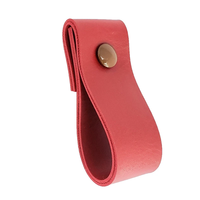 Puxador Dobi Parafuso - Textura De Couro Vermelho - Parafuso Marrom
