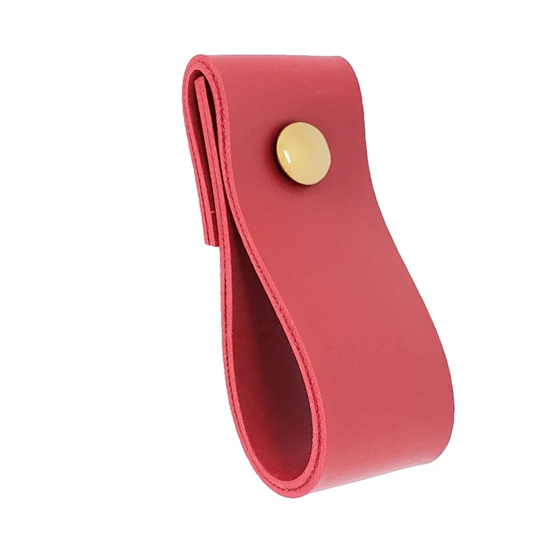 Puxador Dobi Parafuso - Textura De Couro Vermelho - Parafuso Dourado