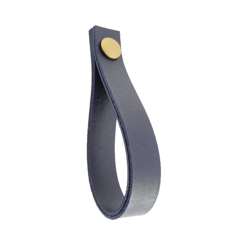 Puxador Dofi Parafuso - Textura De Couro Azul Marinho - Parafuso Dourado