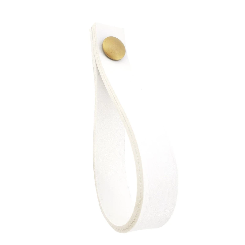 Puxador Dofi Parafuso - Textura De Couro Branco - Parafuso Dourado