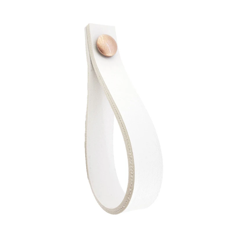Puxador Dofi Parafuso - Textura De Couro Branco - Parafuso Rose Gold