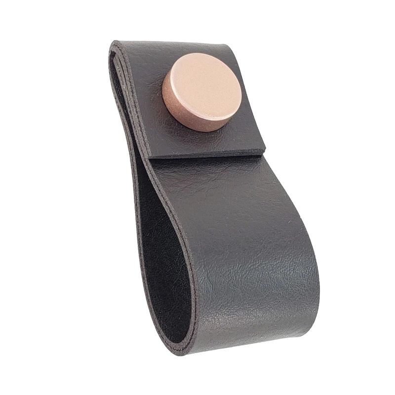 Puxador Doba Tampa - Textura De Couro Preto - Tampa Rose Gold