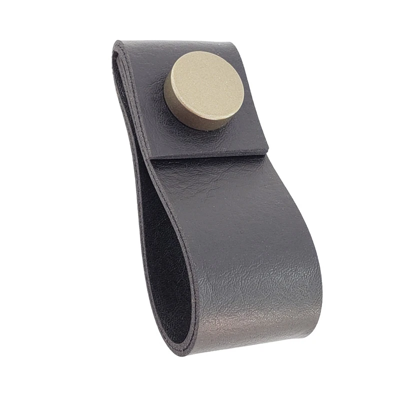 Puxador Doba Tampa - Textura De Couro Preto - Tampa Ouro Velho