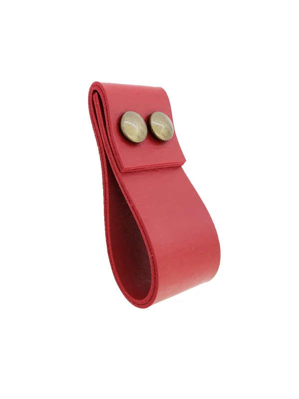 Puxador Dobatwo 2 Parafusos - Textura De Couro Vermelho - Parafusos Ouro Velho