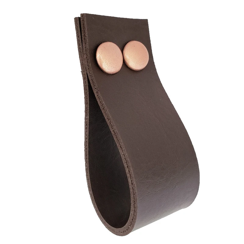 Puxador Dokotwo 2 Parafusos - Textura De Couro Marrom Escuro - Parafusos Rose Gold