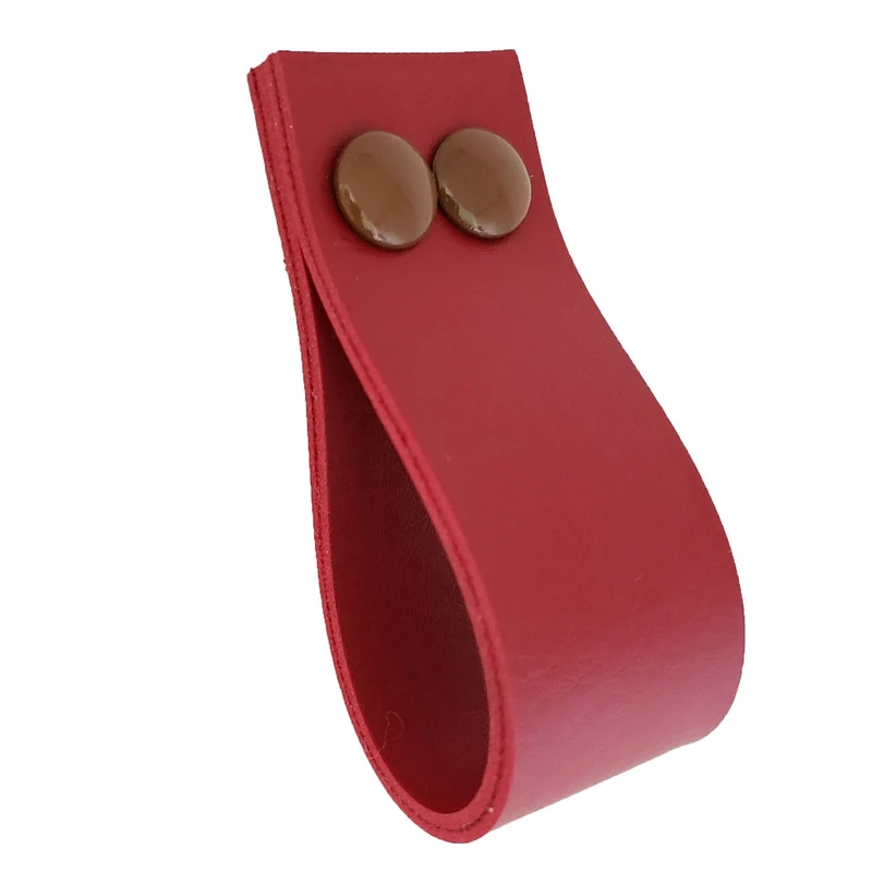Puxador Dokotwo 2 Parafusos - Textura De Couro Vermelho - Parafusos Marrom