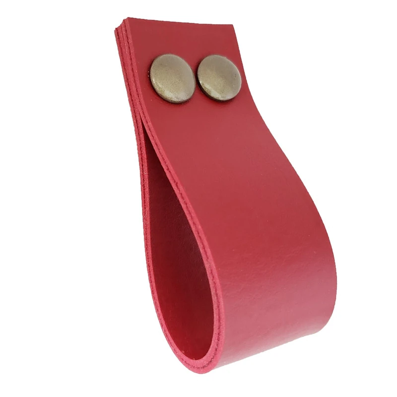 Puxador Dokotwo 2 Parafusos - Textura De Couro Vermelho - Parafusos Ouro Velho