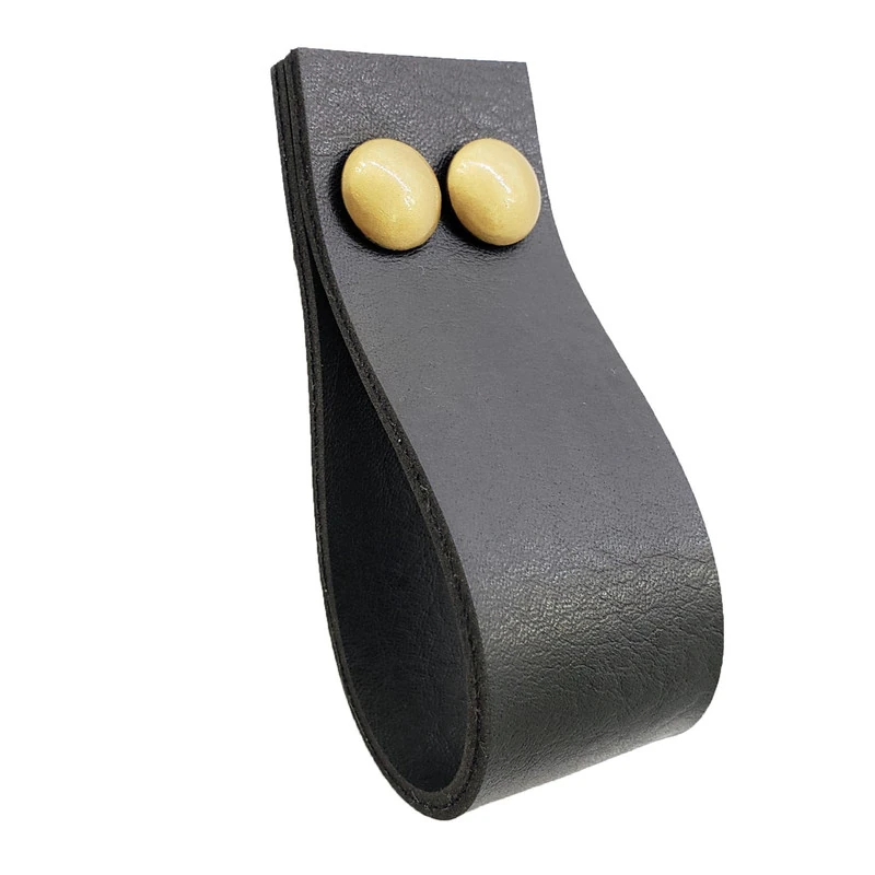 Puxador Dokotwo 2 Parafusos - Textura De Couro Preto - Parafusos Dourado