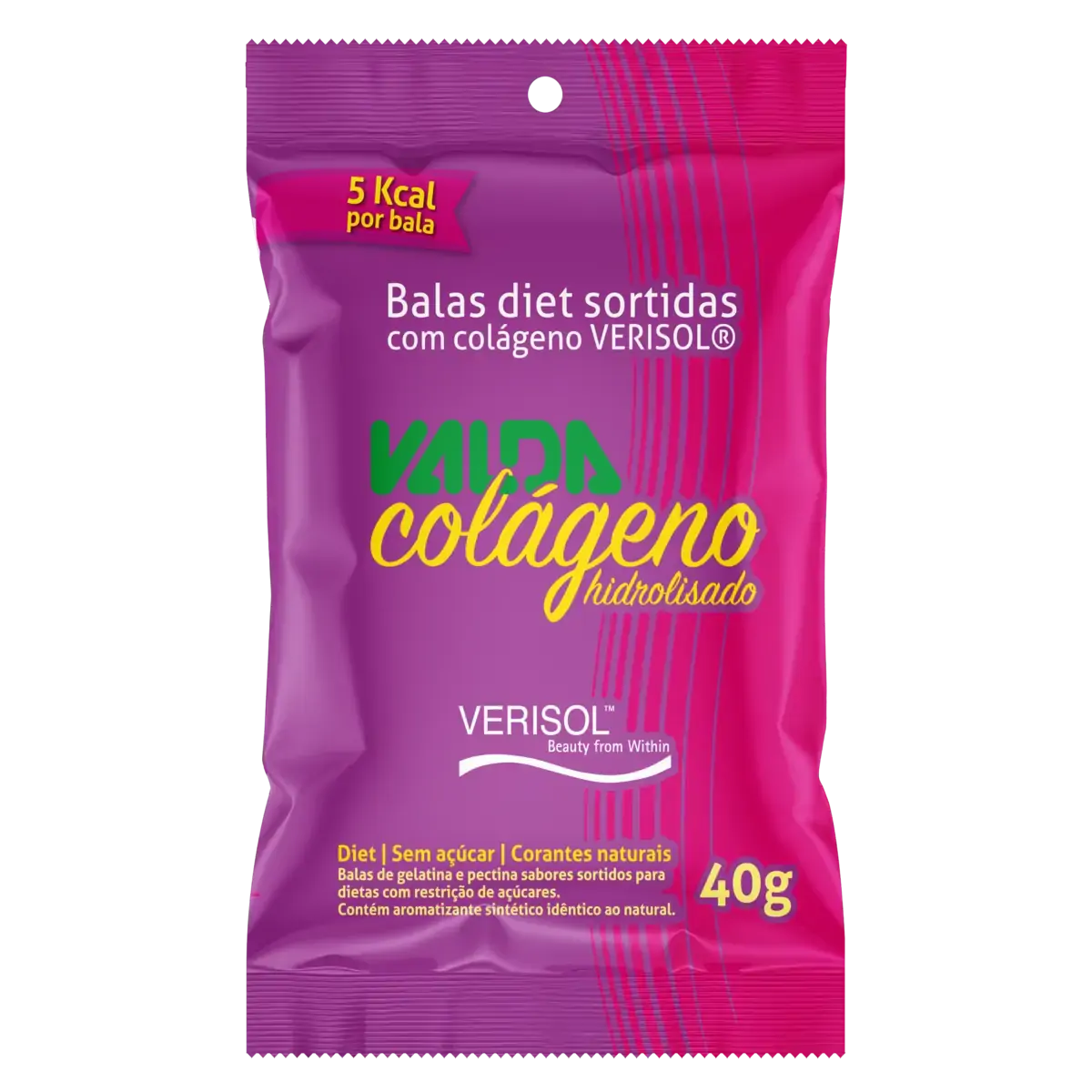 Bala De Gelatina Com Colágeno Sortida Zero Açúcar Valda Pacote 40g
