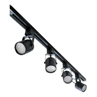 Kit Trilho Eletrificado 1 Metro Preto + 4 Spots Gu10 Branco Quente 2700k Dicroica