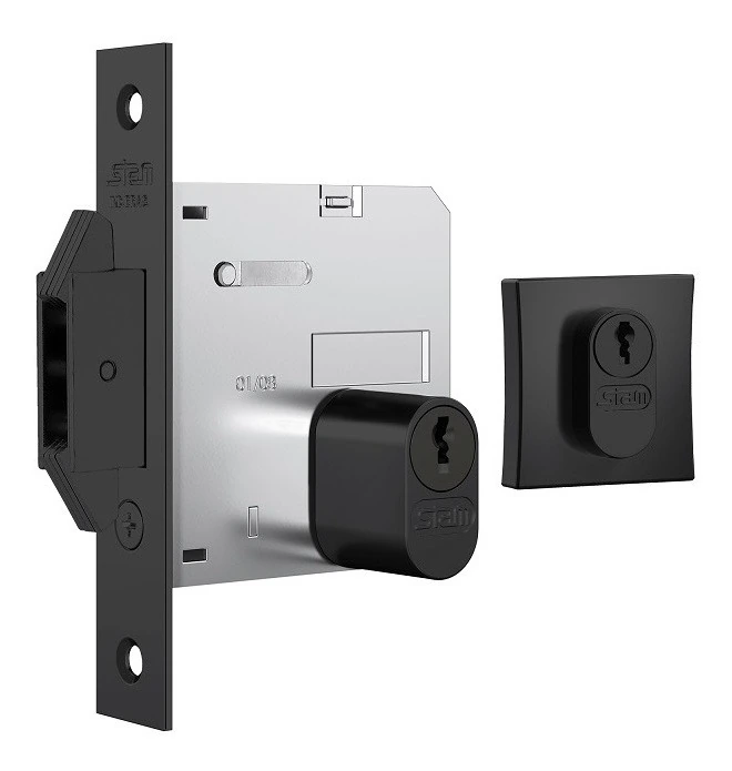 Fechadura Porta Correr Stam 1006 Preta Asa De Avião 45 Mm