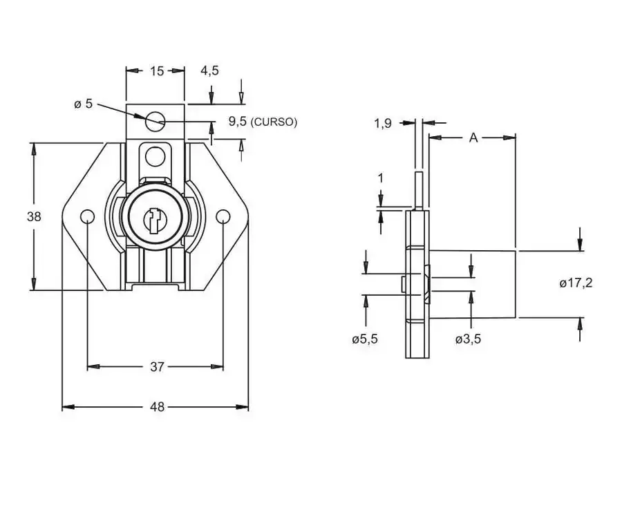 Fechadura Para Gaveta Stam Longa 302 Niquelada 31mm